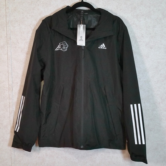 NWT Adidas Men’s Rain Ready Stay Dry Jacket Black Front Zip Hooded Size Large - Picture 1 of 9